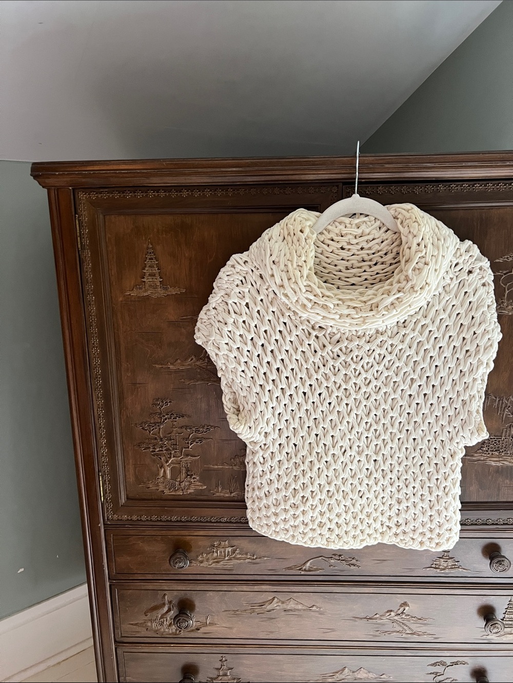 Sundance Cream Chunky Knit Cowl Neck Short Sleeve Sweater